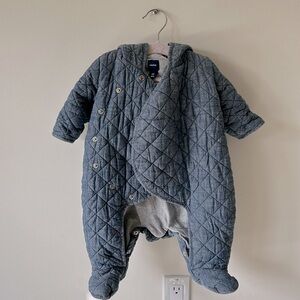 Chambray denim Quilted Baby Gap Bear Bunting 3-6 mo